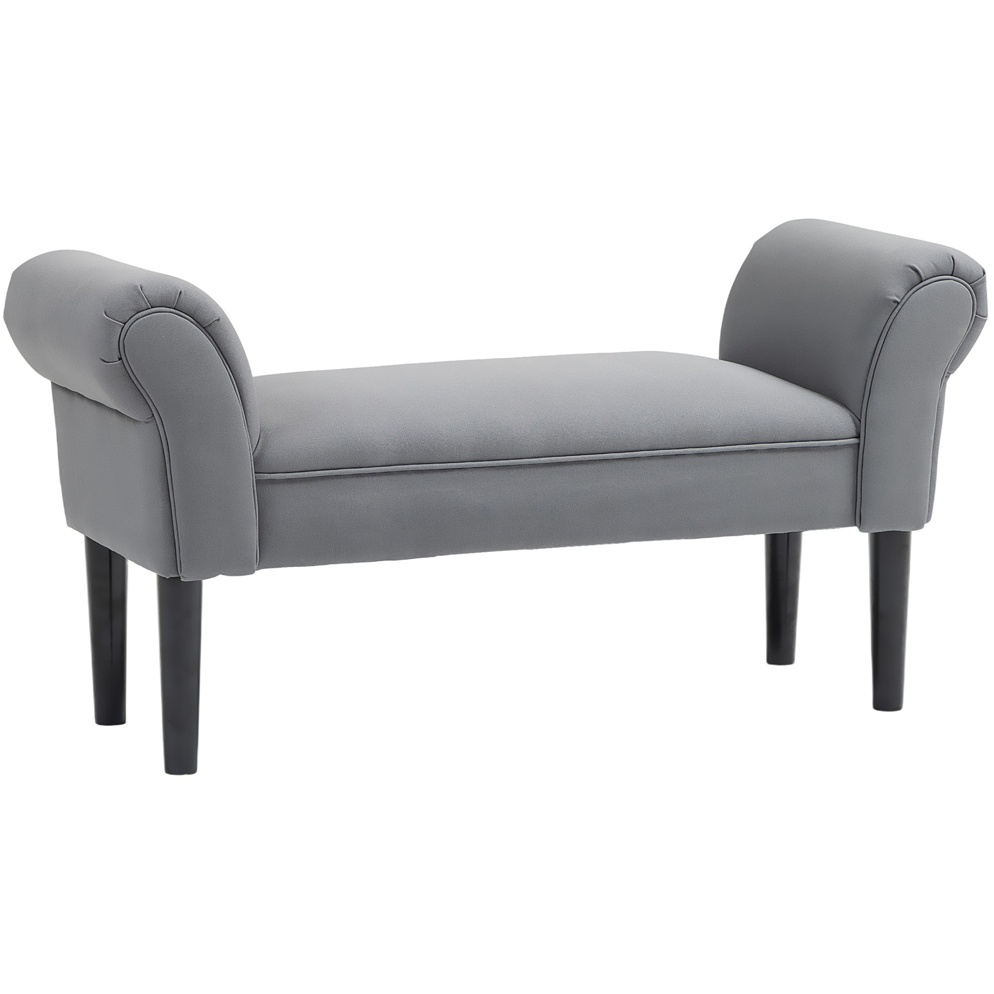 Banco Pie de Cama, Taburete Pie de Cama Tapizado en Lino Sintético con Patas de Madera, Reposabrazos y Asiento Acolchado, Estilo Moderno, Banco para Dormitorio, Entrada, Pasillo, Gris Oscuro