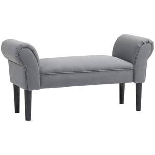 Banco Pie de Cama, Taburete Pie de Cama Tapizado en Lino Sintético con Patas de Madera, Reposabrazos y Asiento Acolchado, Estilo Moderno, Banco para Dormitorio, Entrada, Pasillo, Gris Oscuro