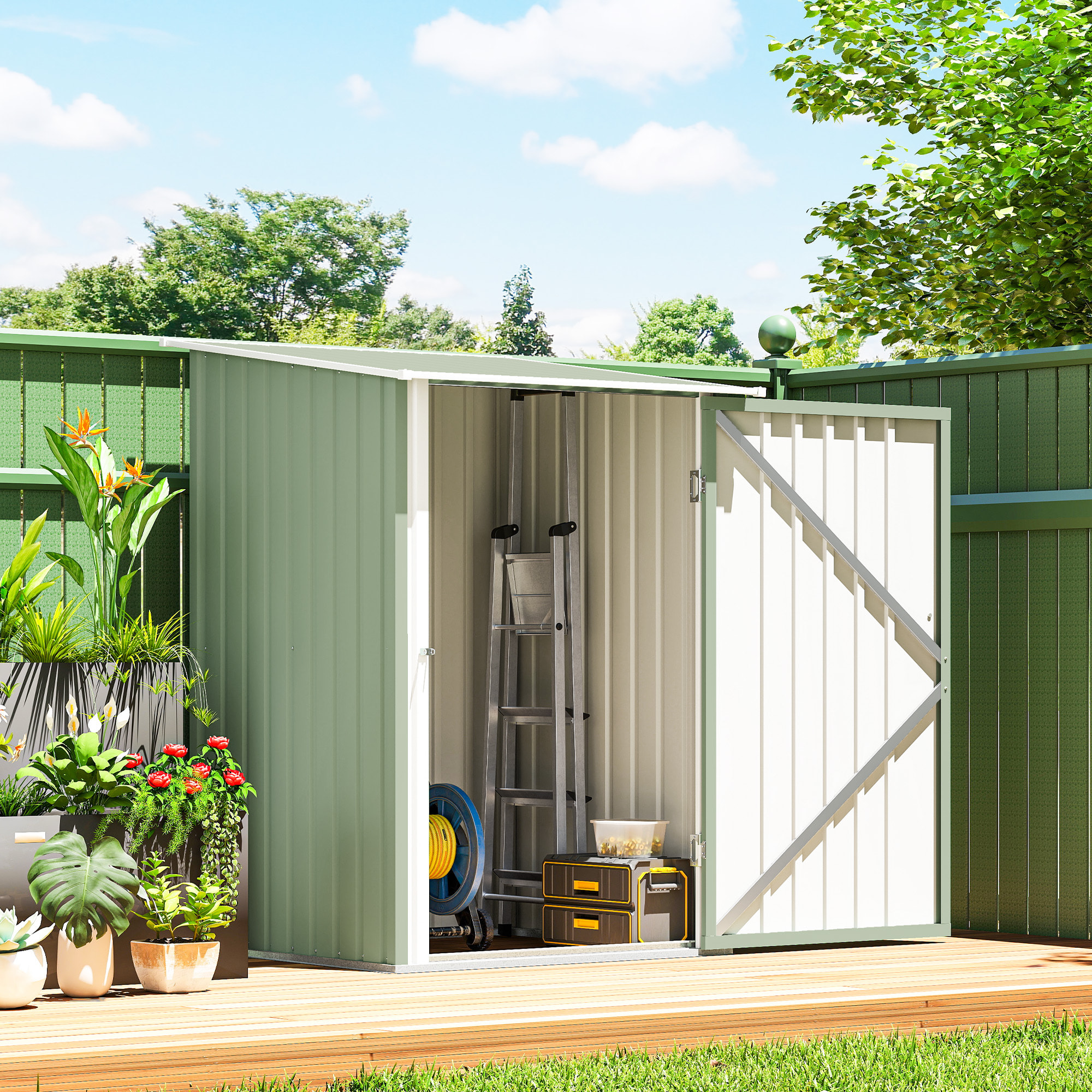 Abri de jardin - remise pour outils - cabanon porte verrouillable - dim. 1L x 1,03l x 1,6H m - tôle d'acier ondulée vert