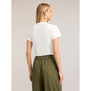 Motivi - T-shirt con applicazione floreale di cristalli e perle - Bianco