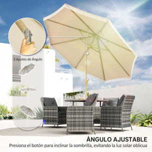 Sombrilla Terraza Exterior, Ø265x244 cm, Sombrilla de Jardín con Ángulo Ajustable, Manivela, Flecos de Estilo Boho, Impermeable, Parasol para Patio, Terraza, Crema