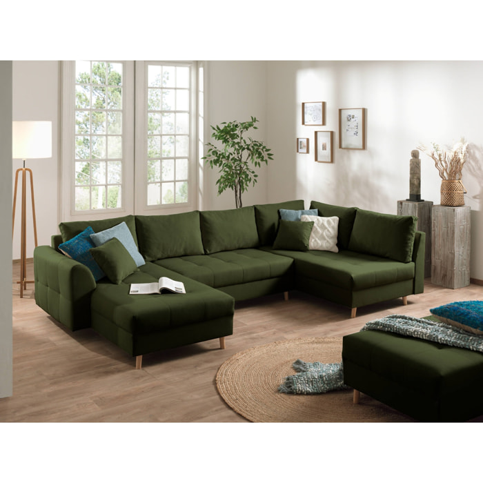 Rune - canapé panoramique - avec pouf d'appoint - 7 places - style scandinave - droit - Vert