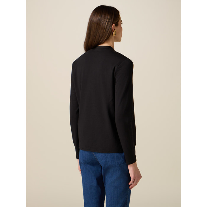 Oltre - T-shirt bimaterica maniche lunghe - Nero