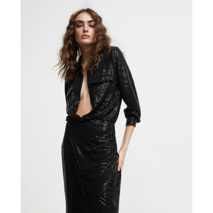 Abito drappeggiato in maglia con paillettes finte