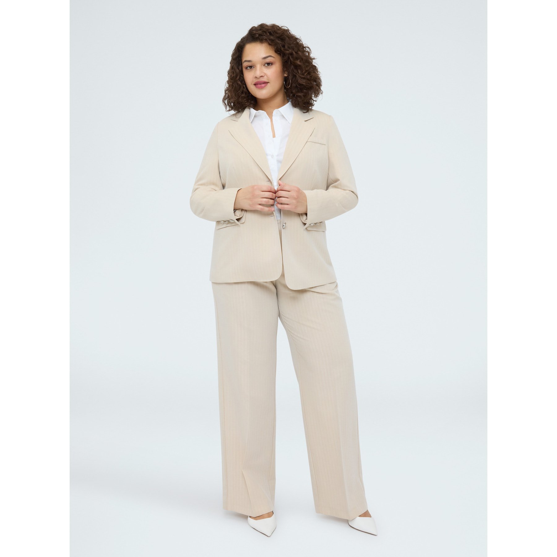 Fiorella Rubino - Blazer effetto gessato con bottoni gioiello - Beige