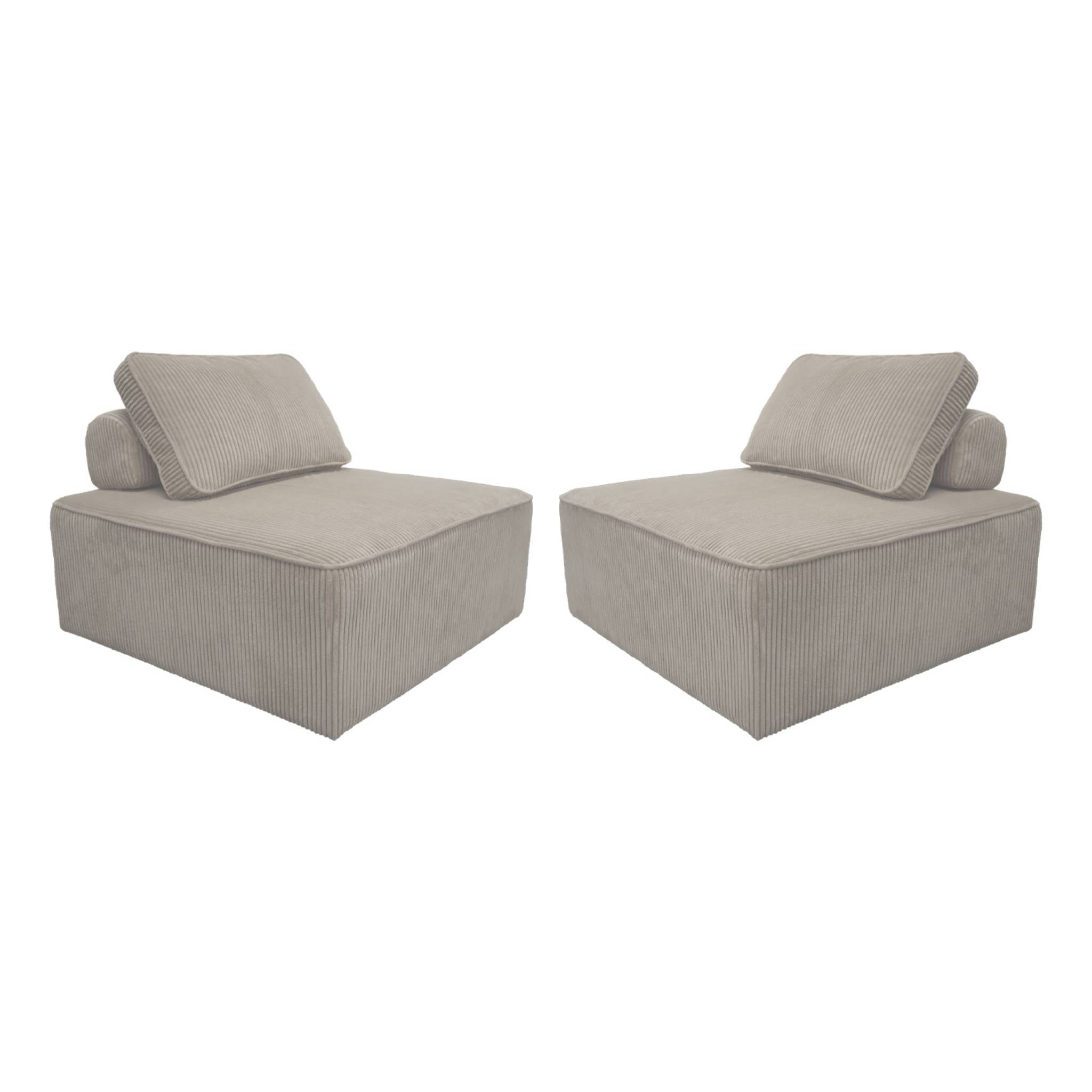 Lot de 2 chauffeuses  pour canapé modulable velours côtelé gris clair avec un coussin