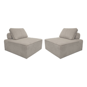 Lot de 2 chauffeuses  pour canapé modulable velours côtelé gris clair avec un coussin