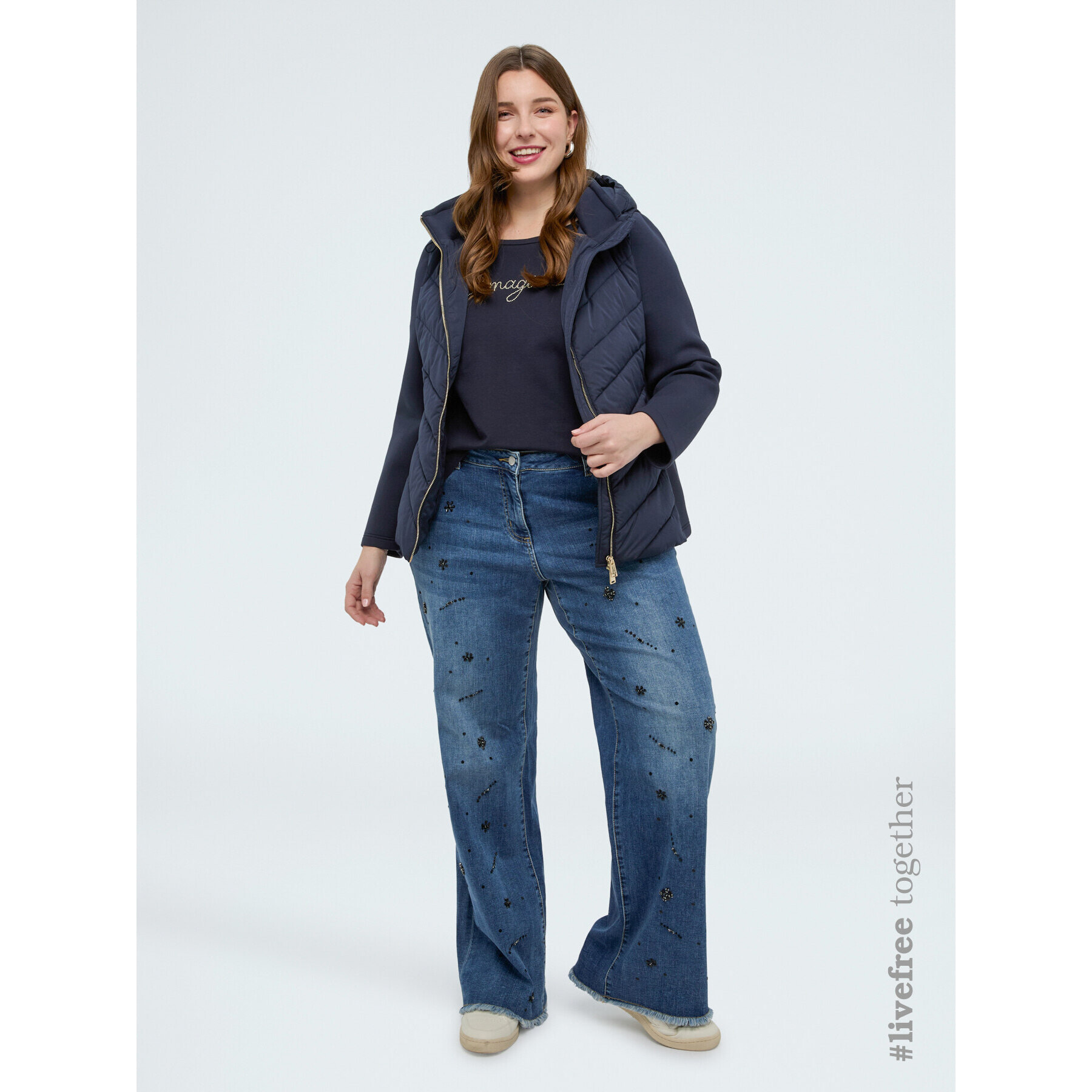 Fiorella Rubino - Plumífero bimaterial con capucha desmontable - Azul