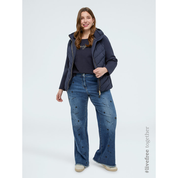 Fiorella Rubino - Plumífero bimaterial con capucha desmontable - Azul