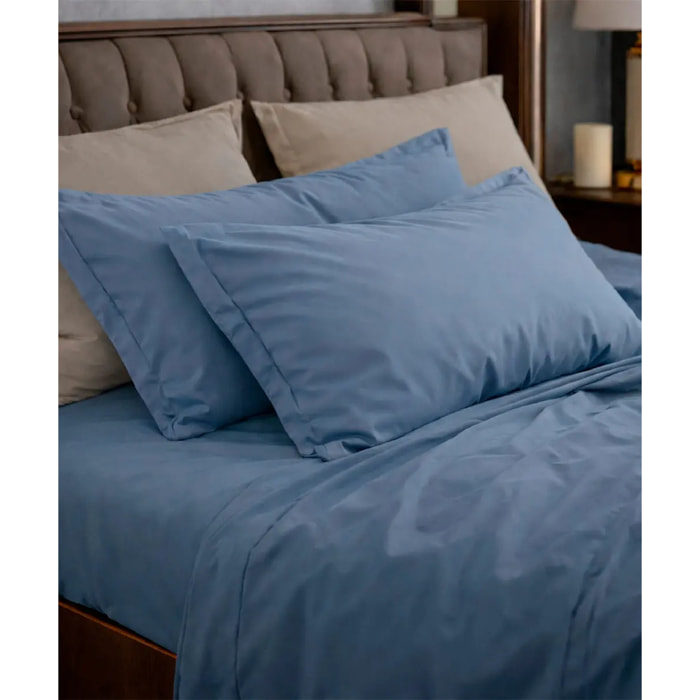 Parure CopriPiumino e Federe RASO AZZURRO tinta unita per letto matrimoniale 100% Raso di Cotone e Made in Italy