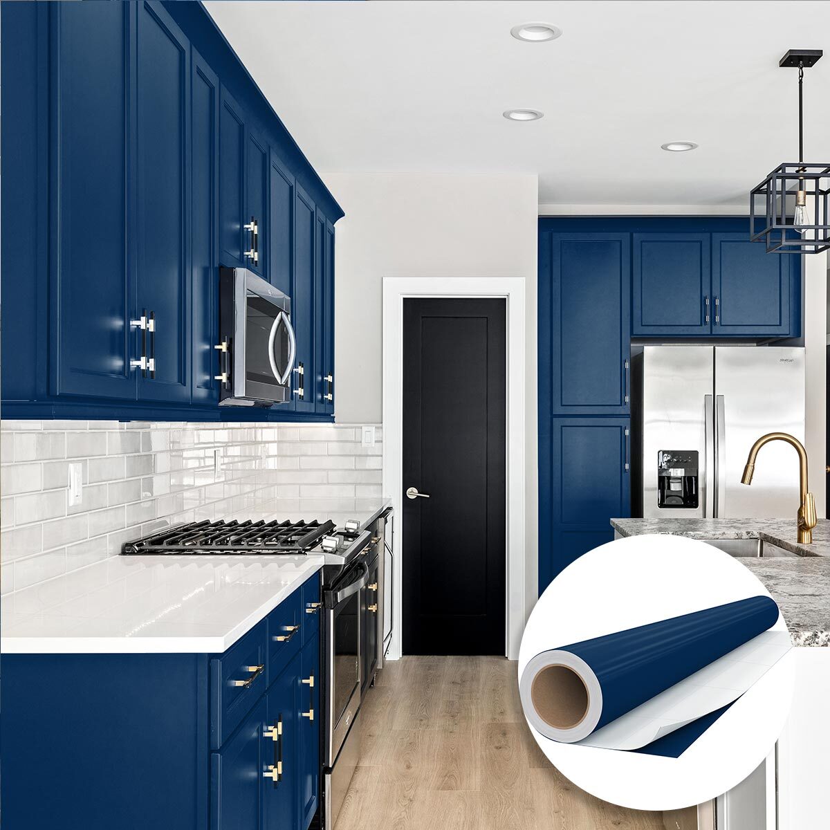 Rouleau adhésif décoratif Vinyle au Mètre - Bleu fonce - Sticker Lavable Imperméable Mur Cuisine Meubles