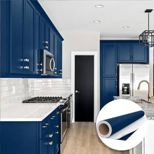 Rouleau adhésif décoratif Vinyle au Mètre - Bleu fonce - Sticker Lavable Imperméable Mur Cuisine Meubles