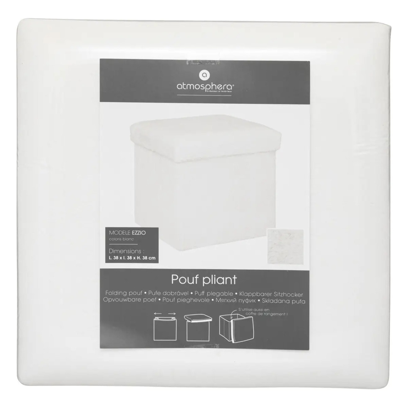 Pouf pliant "Ezzio" fourrure blanche