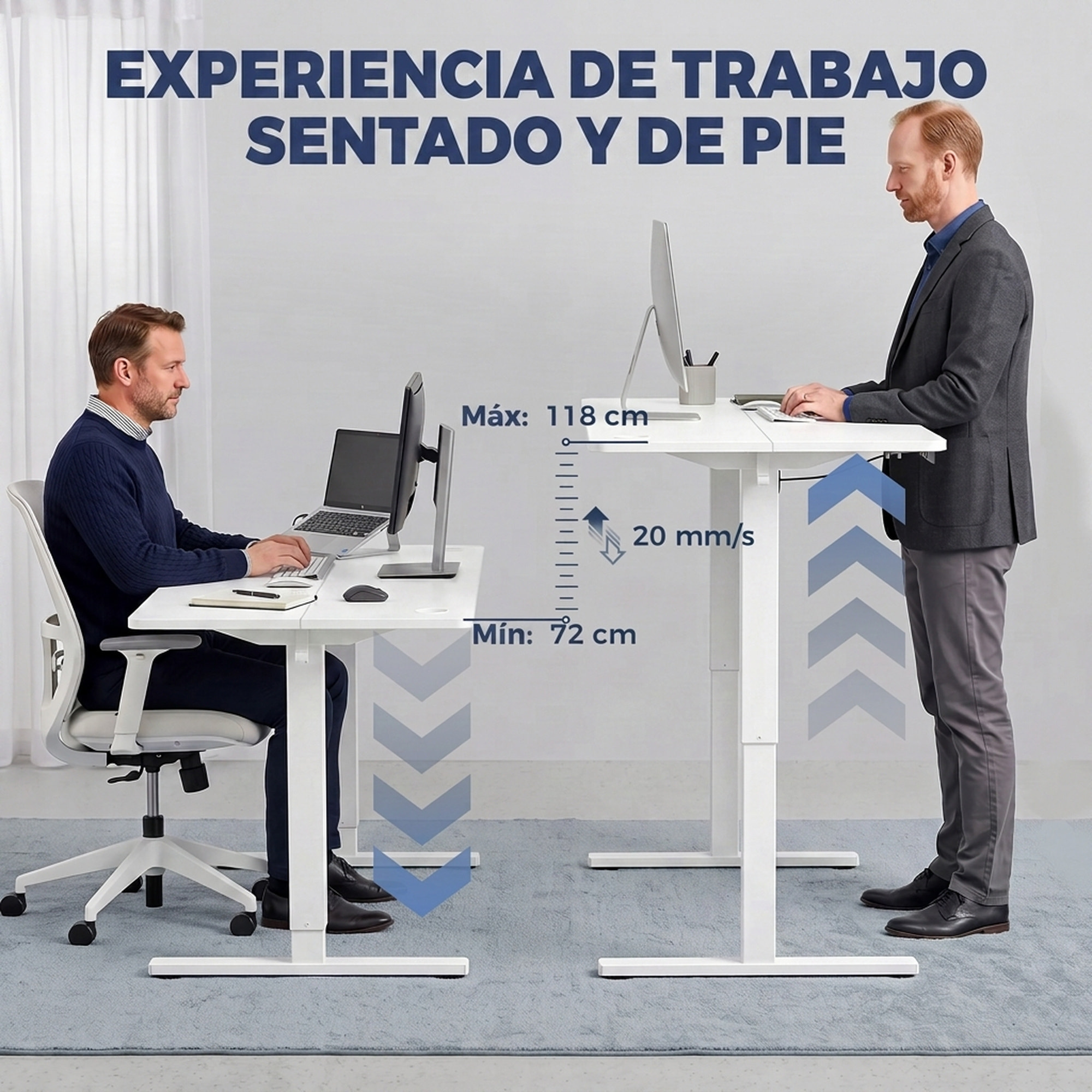 HOMCOM Escritorio Elevable 100x60 cm, Escritorio Eléctrico Regulable en Altura con 3 Alturas de Memoria, Pantalla LED, 2 Ganchos, 2 Pasacables, para Oficina en Casa, Estudio, Blanco