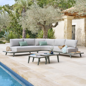 Salon de jardin "Pulpy" vert laurier 7 places en aluminium et polyester