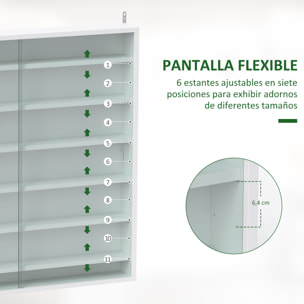 Vitrina Expositora para Colecciones de 7 Niveles, Vitrina de Pared, con Estantes Ajustables y 2 Puertas Correderas de Vidrio, para Perfumes, Figuras de Decoración, 80x9,5x83 cm, Blanco