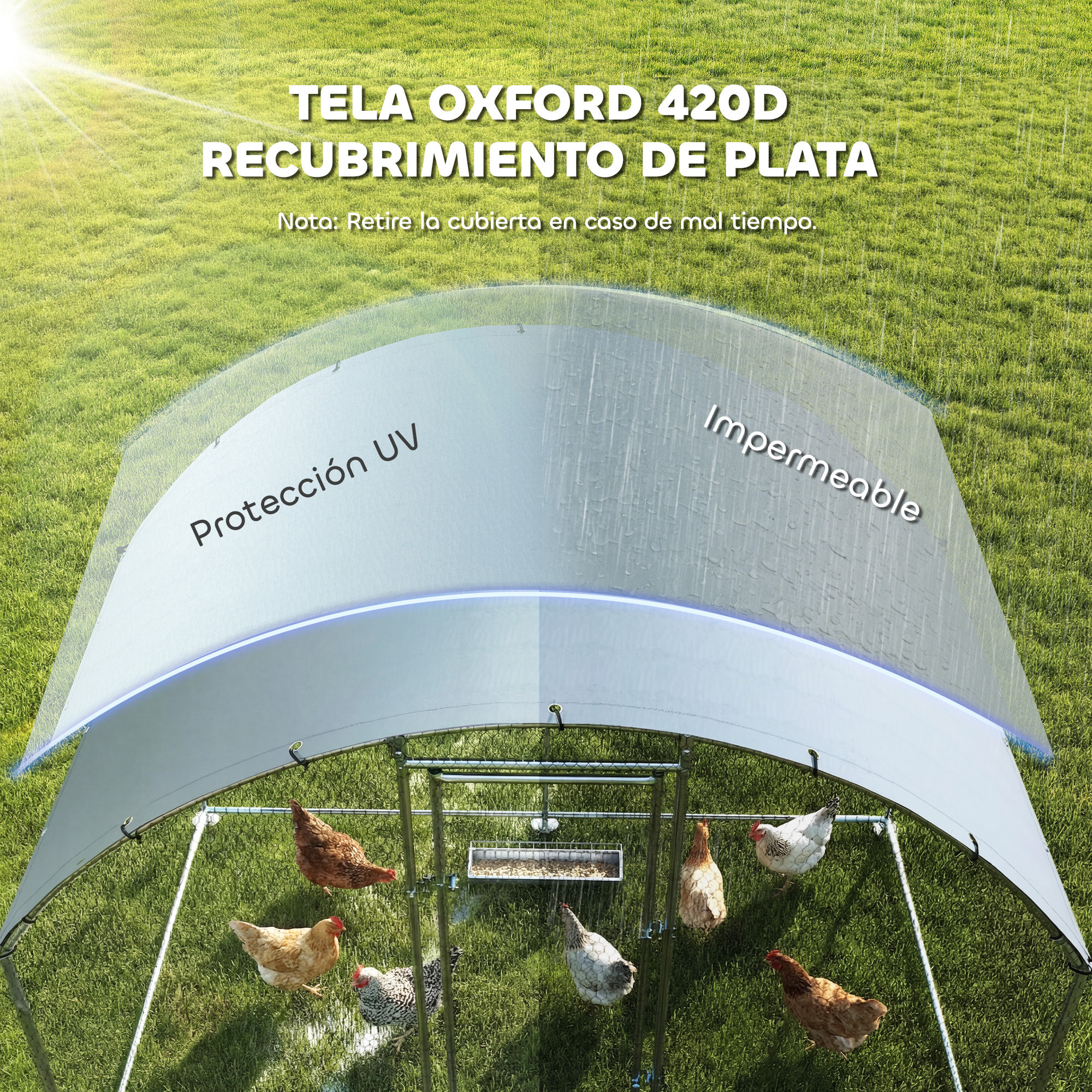 Gallinero para Exterior, 2,8x1,7x1,9 m, 4,7 m², Gallinero de Acero Galvanizado con Cubierta de Tela Oxford, Anti-UV e Impermeable, Puerta y Pestillos, Jaula para 5-8 Gallinas, Plata
