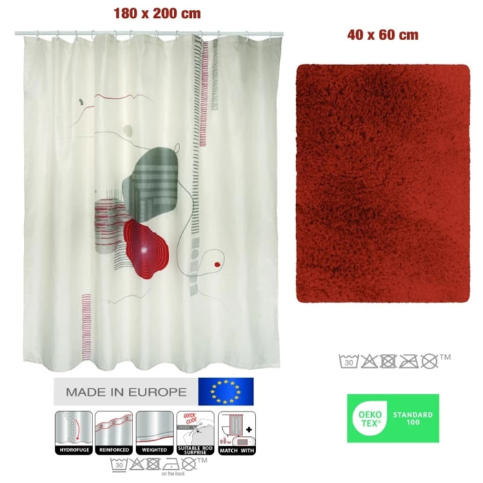 Lot d'un rideau de douche Teiva et d'un tapis Microfibre terracotta
