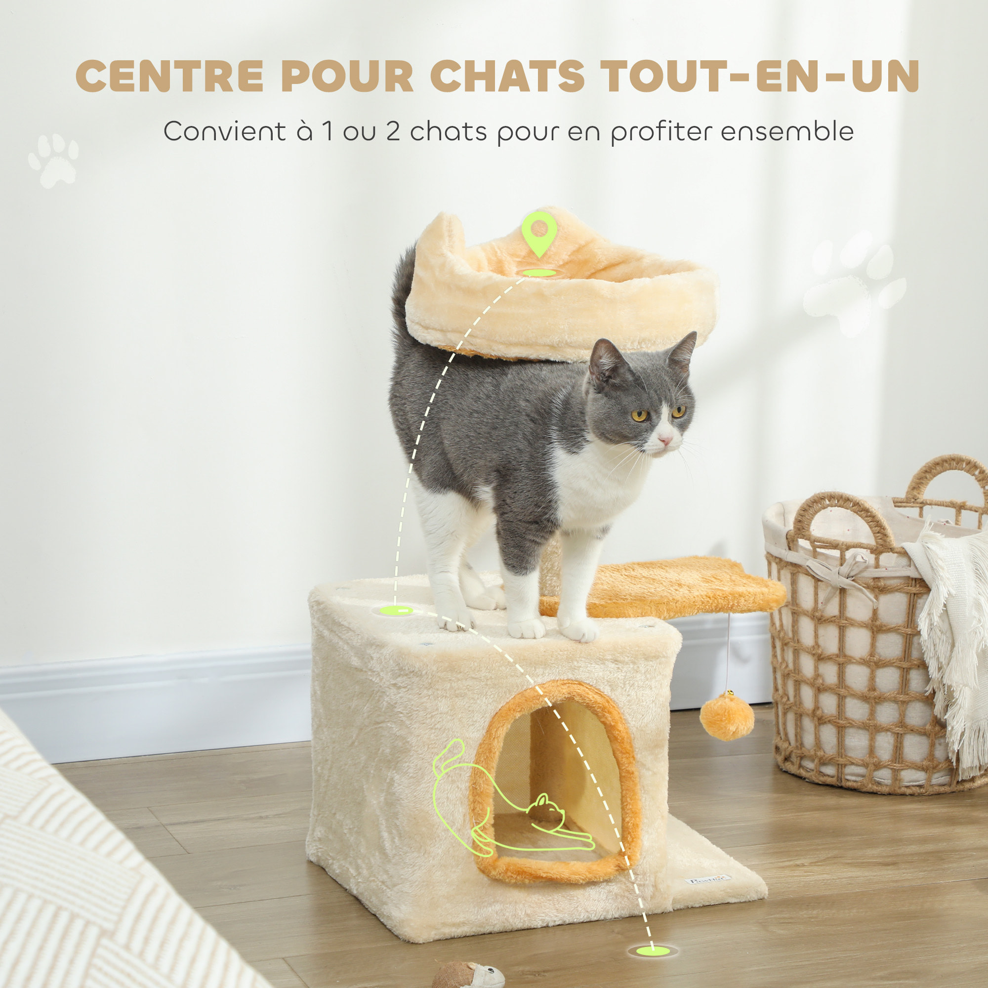 Arbre à chat perchoir plateforme niche beige
