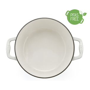 La Fonderie 1890 IENA22, Cacerola redonda de hierro fundido, 22 cm, 3,3L, beige, compatible con todos los fuegos, inducción, gas, parrilla y horno.