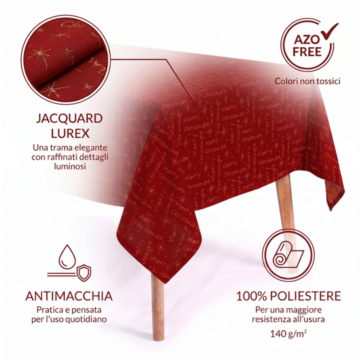 Tovaglia jacquard lurex in poliestere - ROSSO