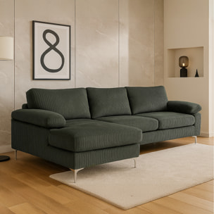 SOUTH Canapé d'angle 4-5 places méridienne gauche velours côtelé vert