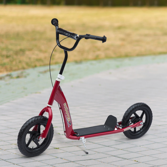 Patinete para Niños con Ruedas Grandes Freno Manillar Ajustable en Altura Rojo