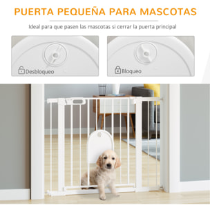 Barrera de Seguridad Perros 75-103cm con 2 Extensiones Cierre Automático Blanco