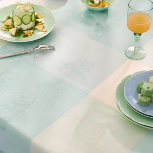 Set pur coton enduit motif jacquard Mille iris d'eau aqua