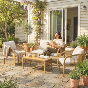 Salon de jardin colonial 4 places kaki beige