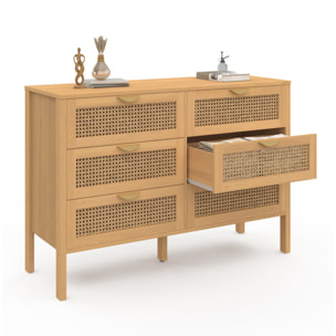 Commode Eve 6 tiroirs en cannage 115cm