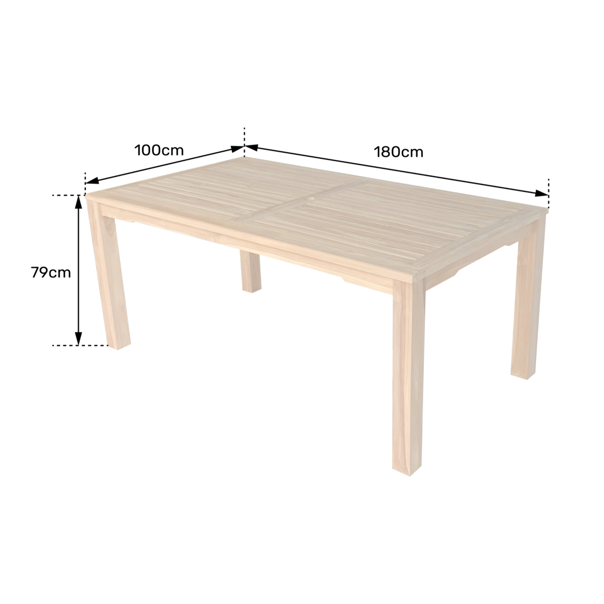 Table rectangulaire 180cm en teck JAVA