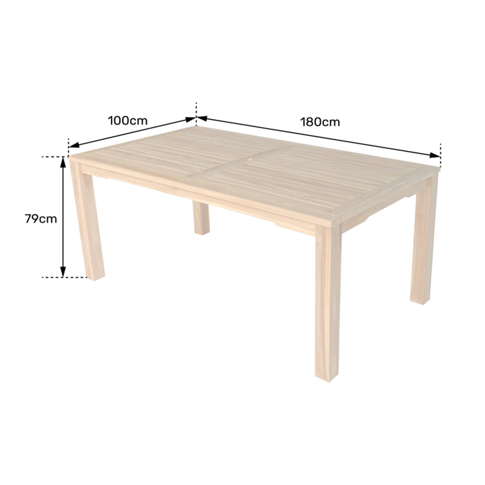Table rectangulaire 180cm en teck JAVA