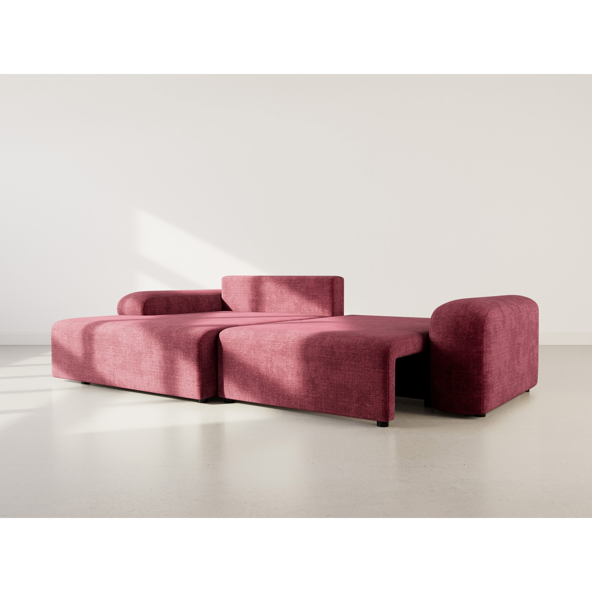 Rebecca - canapé d'angle gauche 4 places convertible avec coffre en velours texturé - Prune
