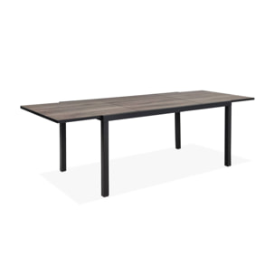 Table de jardin NASHVILLE extensible 160/240cm 8 places plateau effet bois foncé structure aluminium