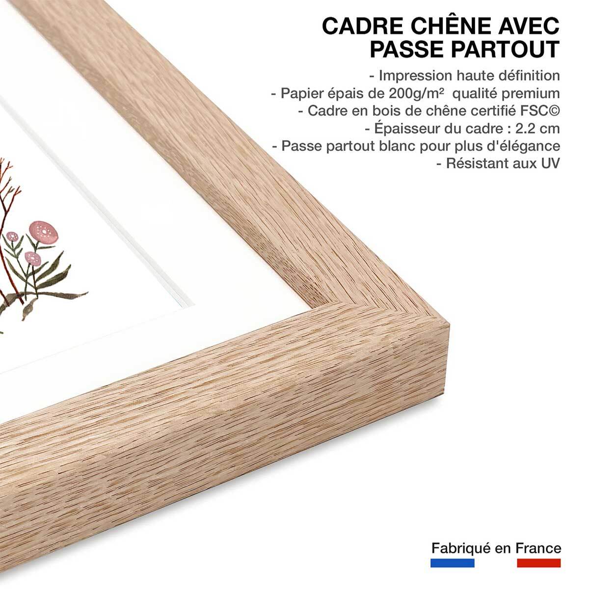 Affiche enfant cerf volant  Affiche + cadre en bois - Chêne