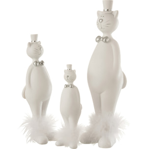 J-Line figurine Chat + Chapeau - polyrésine - blanc/argent - large