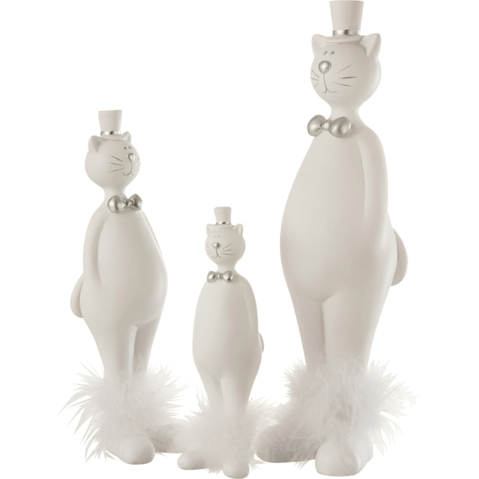 J-Line figurine Chat + Chapeau - polyrésine - blanc/argent - large