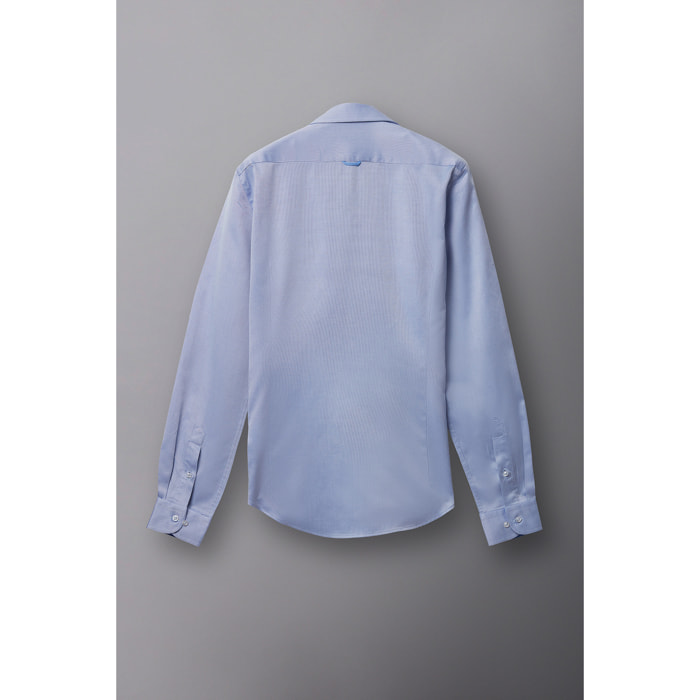Camicia Uomo 1 Bottone Francese Slim Armaturato Fantasia Celeste