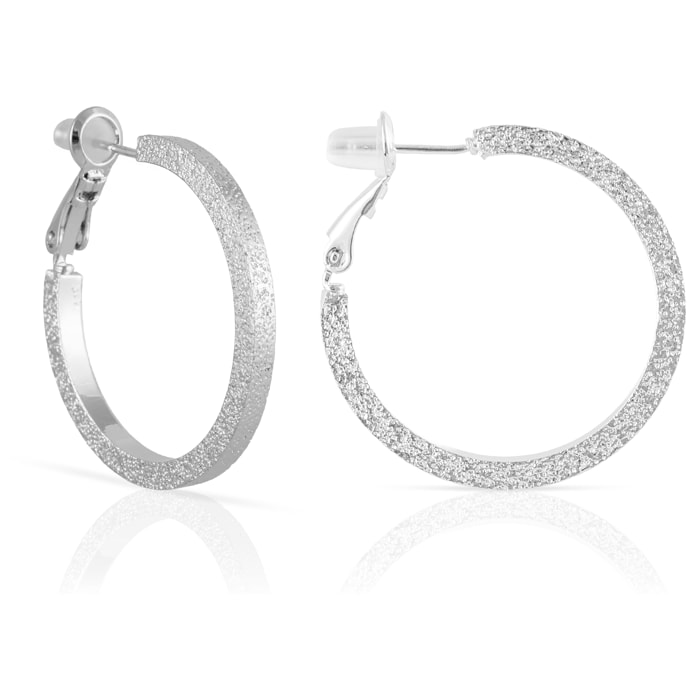 Pendientes de aro plano de cobre con recubrimiento electroplateado brillante, 30 mm, con cierre catalán en plata de ley 925.