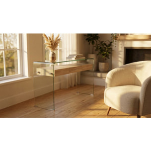 Console en verre trempé et caisson avec tiroirs en bois - GLASS