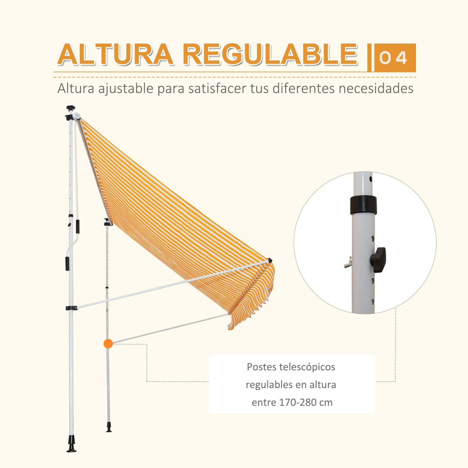 Toldo Portátil Balcón Plegable de Aluminio 3x1.5m Amarillo