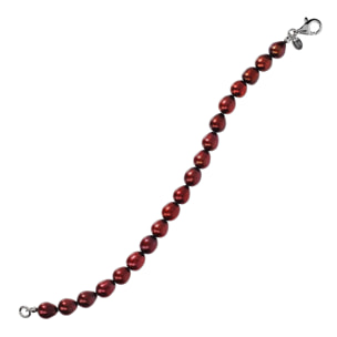 PERLAVIVA - Bracciale in Argento 925 placcato Rodio con Perle d'Acqua Dolce Rosse Ø 6.5/7x8.5/9 mm