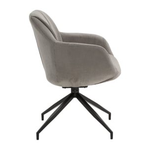 Set di 4 poltroncine girevoli STONESTOWN in tessuto grigio e gambe in metallo nero, con braccioli