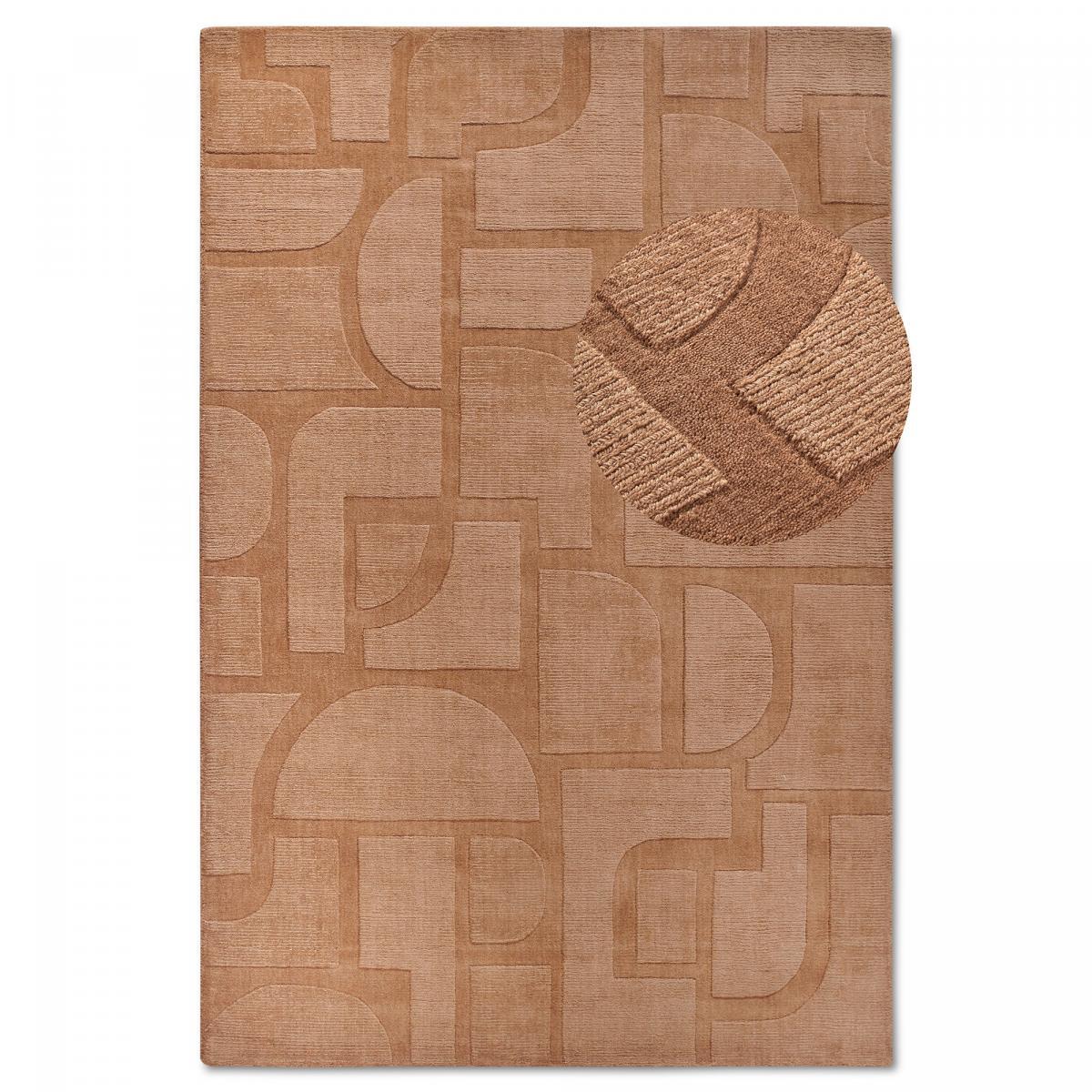 Tapis salon motif géométrique, laine tissée main, ziya authentique