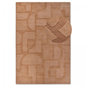 Tapis salon motif géométrique, laine tissée main, ziya authentique
