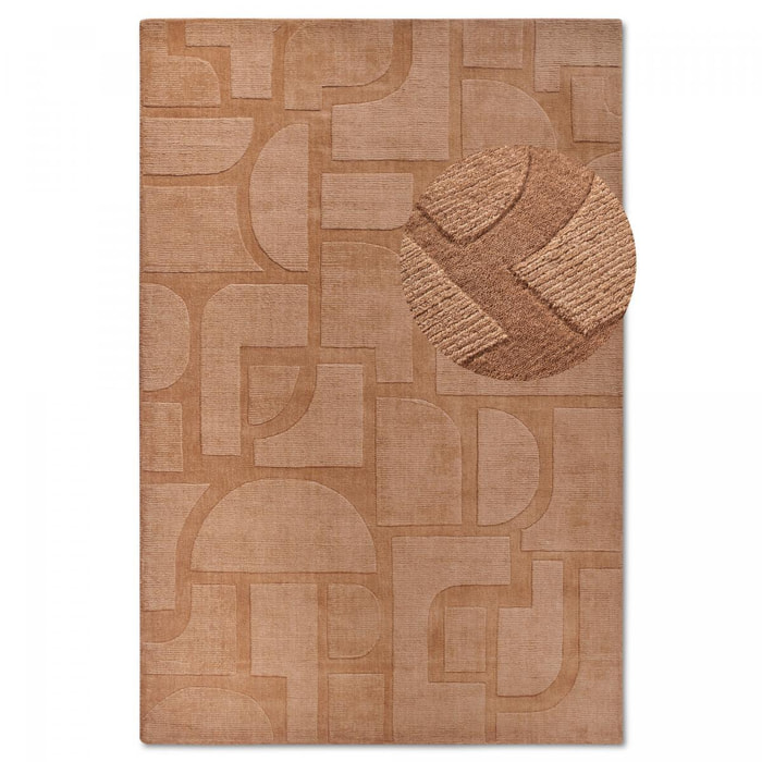 Tapis salon motif géométrique, laine tissée main, ziya authentique