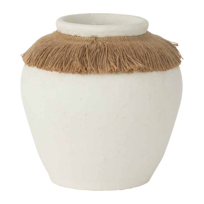 J-Line vase Ibiza - céramique/rotin - blanc/naturel - medium - Ø 10 cm
