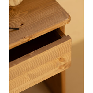 Mesita de noche de madera maciza en tono roble medio de 50x42cm Alto: 50 Largo: 42 Ancho: 27