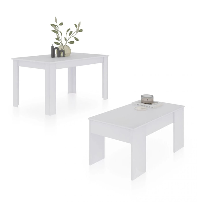 Pack mesa de comedor 123 y mesa de centro Vita Blanco Artik (Blanco Mate)